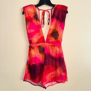 Pinkapple Dresses Orange Tie Dye Plunge Pleated Romper Playsuit Size S NWT!
